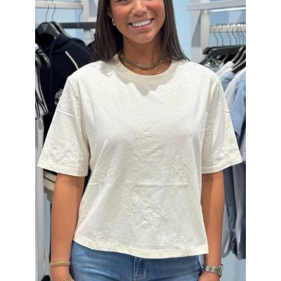 Guess Active - Peony Aop Embroidery Boxy Tee - Beige