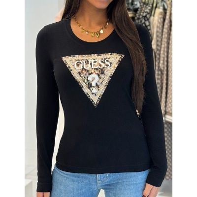 Guess - Ls Cn Leo Triangle Tee - Zwart