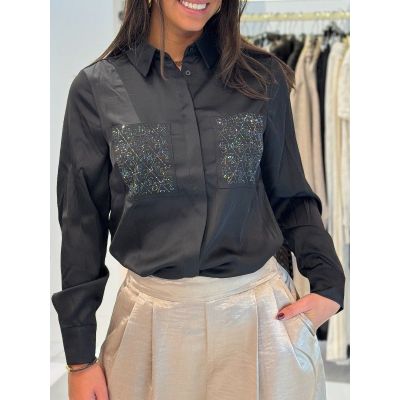 Guess - Marguerite Hotfix Pokets Shirts - Zwart