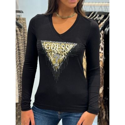 Guess - Ls Vn Triangle Tiger Tee - Zwart