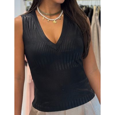 Guess - SL V-Neck Marilena Top - Zwart