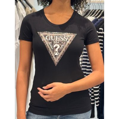 Guess - Ss Cn Triangle Python Tee - Zwart