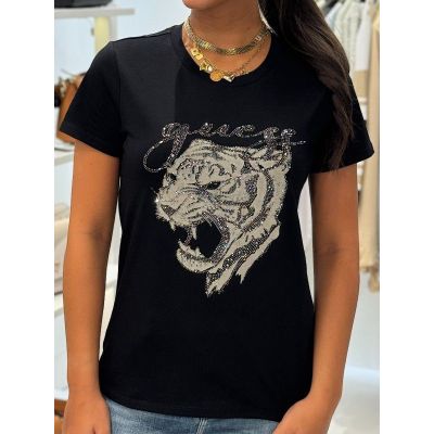 Guess - Ss Guess Tiger Face Easy Tee - Zwart