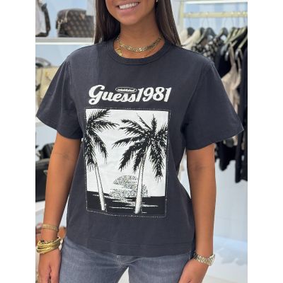 Guess - Ss Palm Print Washed Tee - Zwart