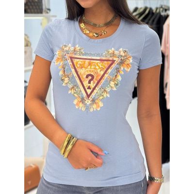 Guess - Ss Triangle Flowers Tee - Blauw