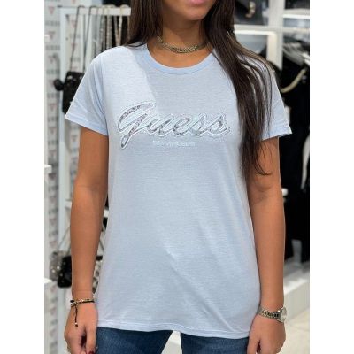 Guess - Ss Script Lace Logo Easy Tee - Blauw