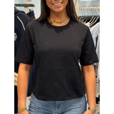 Guess Active - Peony Aop Embroidery Boxy Tee - Zwart