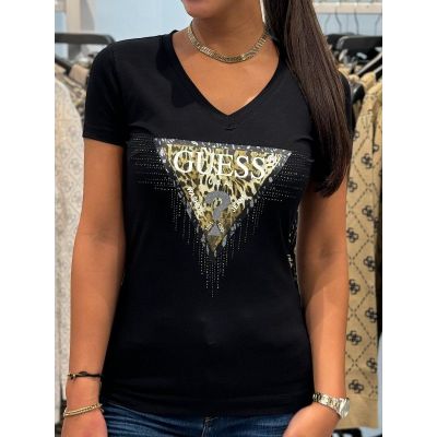 Guess - Ss Vn Triangle Tiger Tee - Zwart