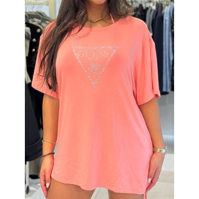 Guess - Triangle Strass Ss Maxi Tee - Roze