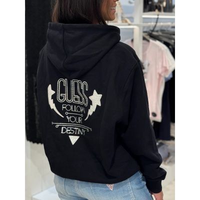 Guess - Hoodie Shiny Cord Sweater - Zwart