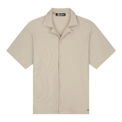 Malelions - Men Ribbed Camp Collar Shirt - Beige