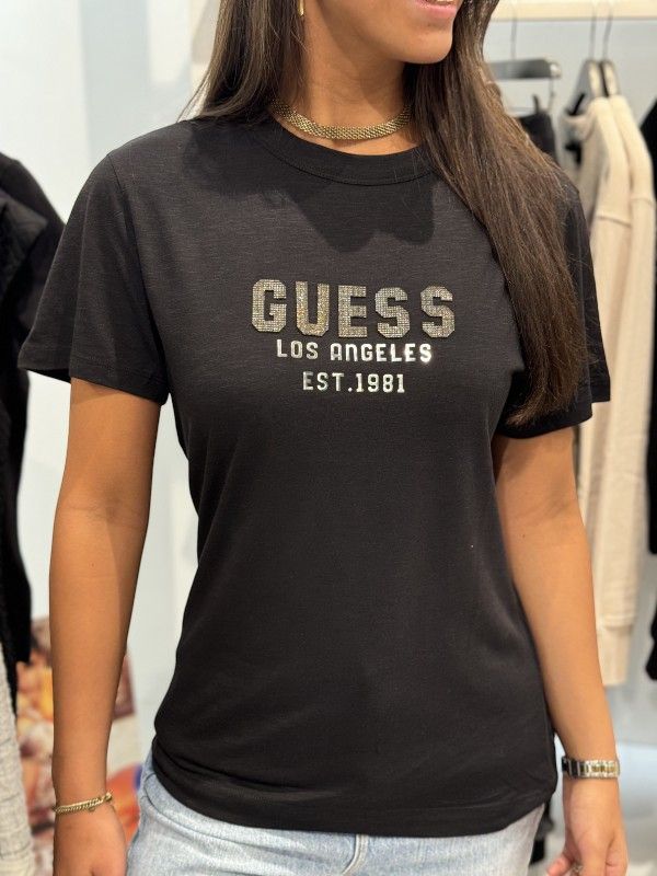 Guess - Ss Cn Pyramide Studs Tee - Zwart