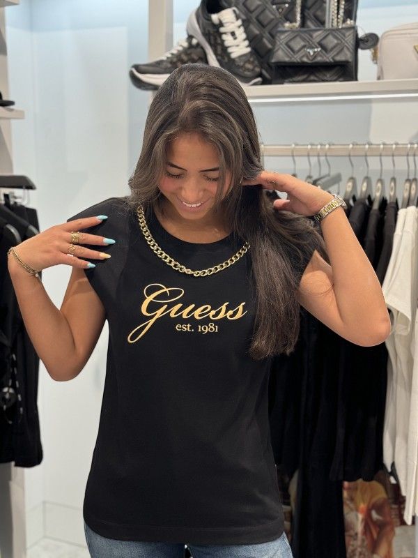 Guess - Ss Cn Crystal Logo Tee - Zwart