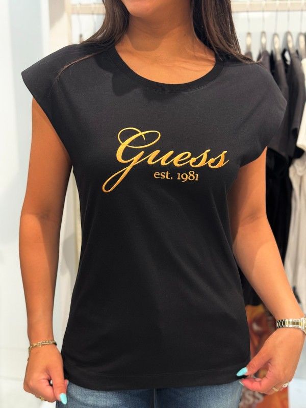 Guess - Ss Cn Crystal Logo Tee - Zwart