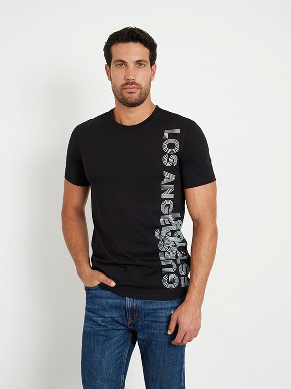 Guess - Ss Cn Guess Vertical Logo Tee - Zwart