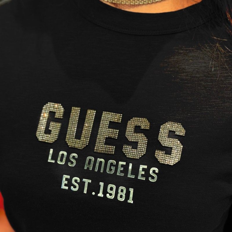 Guess - Ss Cn Pyramide Studs Tee - Zwart