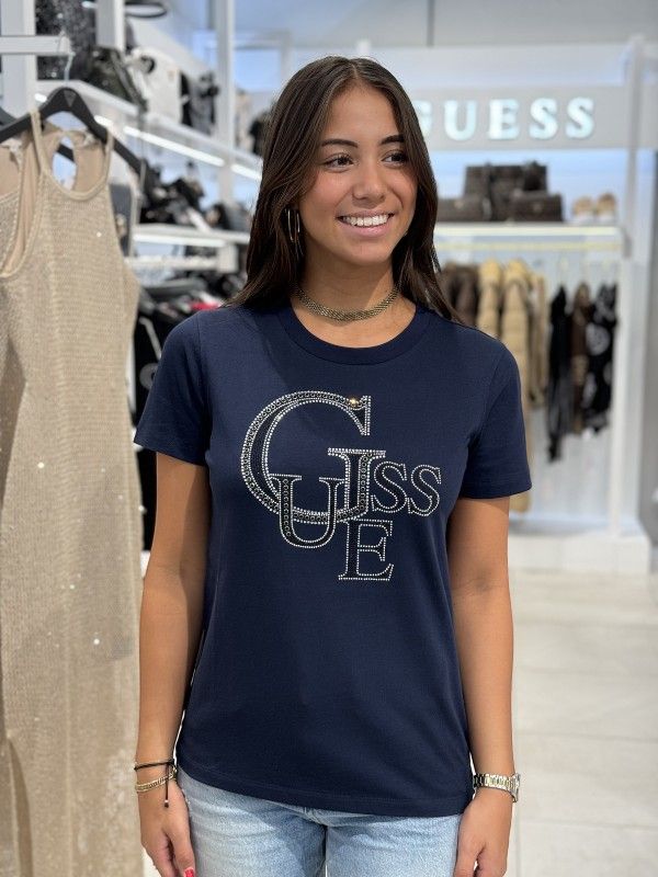 Guess - SS CN Guess Studded Tee - Blauw