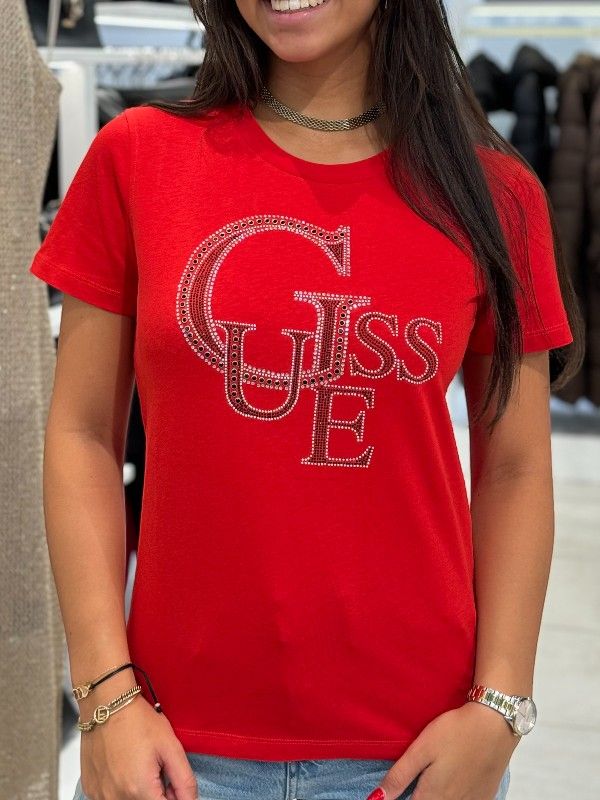 Guess - SS CN Guess Studded Tee - Rood