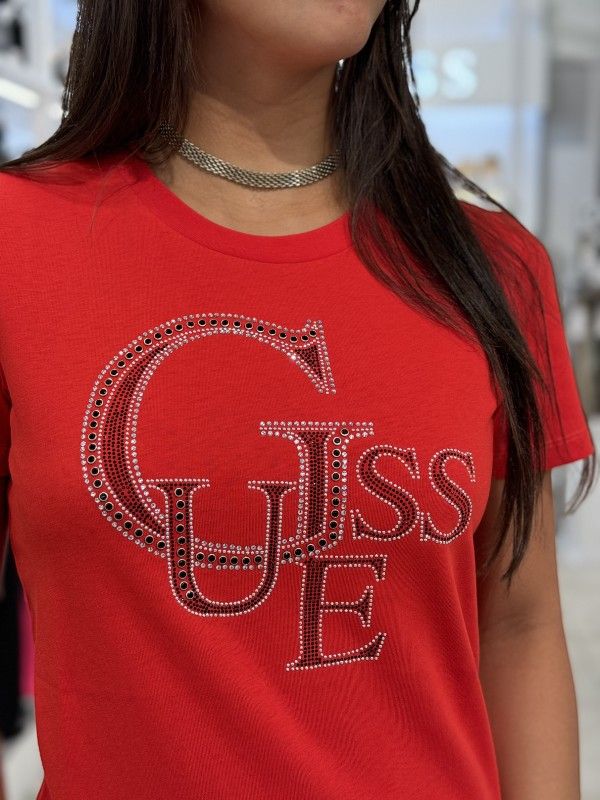 Guess - SS CN Guess Studded Tee - Rood