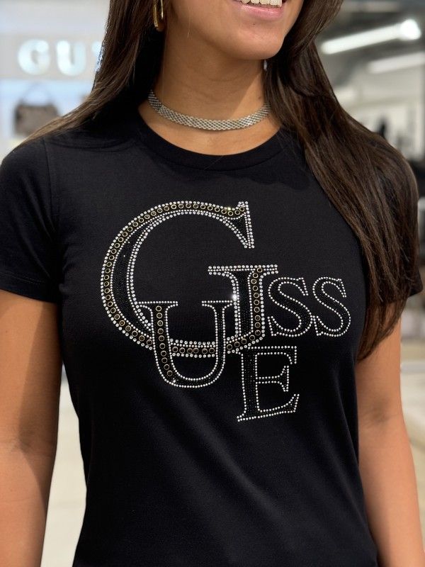 Guess - SS CN Guess Studded Tee - Zwart