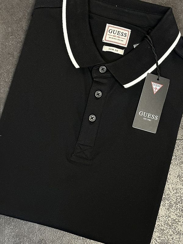 Guess - Es Ss Paul Pique Tape Polo - Zwart