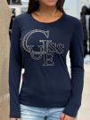 Guess - LS RN Guess Studded Logo Tee - Blauw