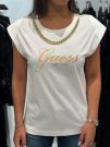 Guess - Ss Cn Crystal Logo Tee - Wit