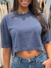 Guess - Ss Rhinestone Crop Os Tee - Blauw