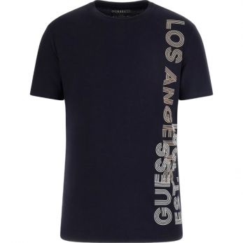 Guess - Ss Cn Guess Vertical Logo Tee - Blauw