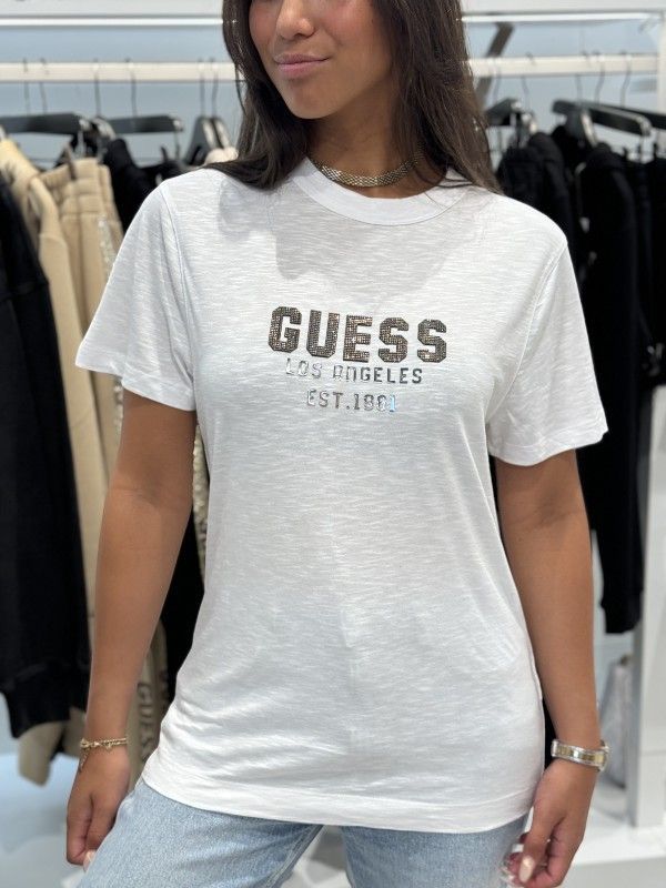 Guess - Ss Cn Pyramide Studs Tee - Wit