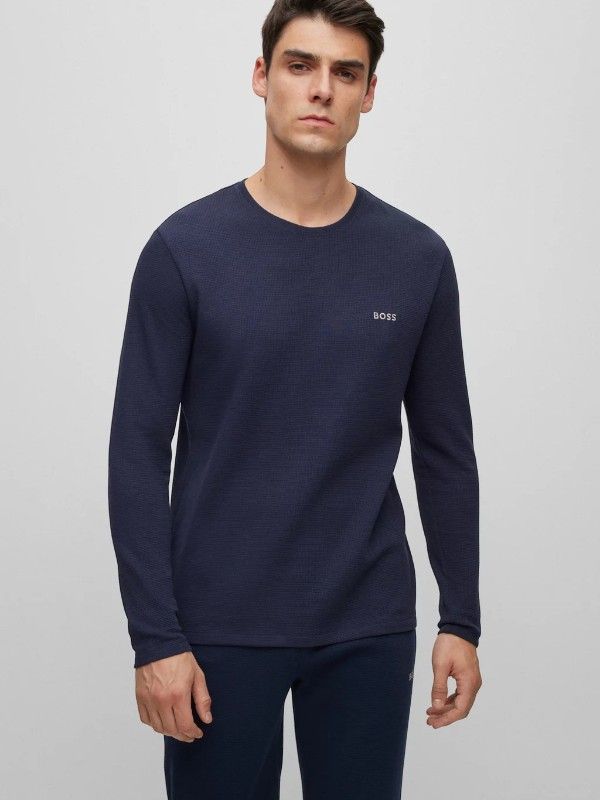 Boss - Waffle LS-Shirt - Blauw