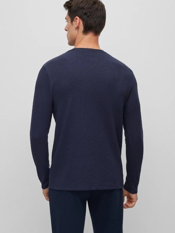 Boss - Waffle LS-Shirt - Blauw