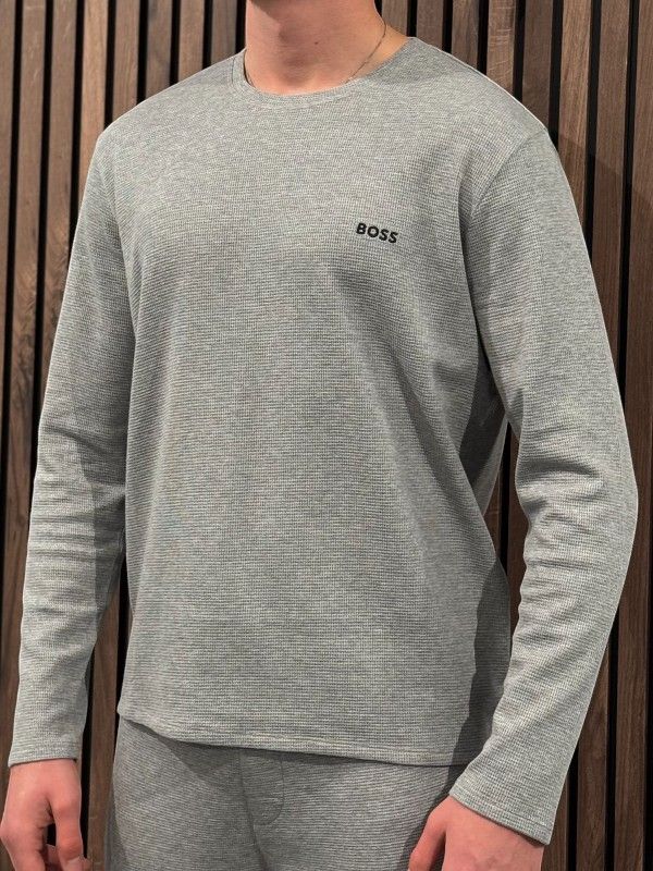 Boss - Waffle LS-Shirt - Grijs