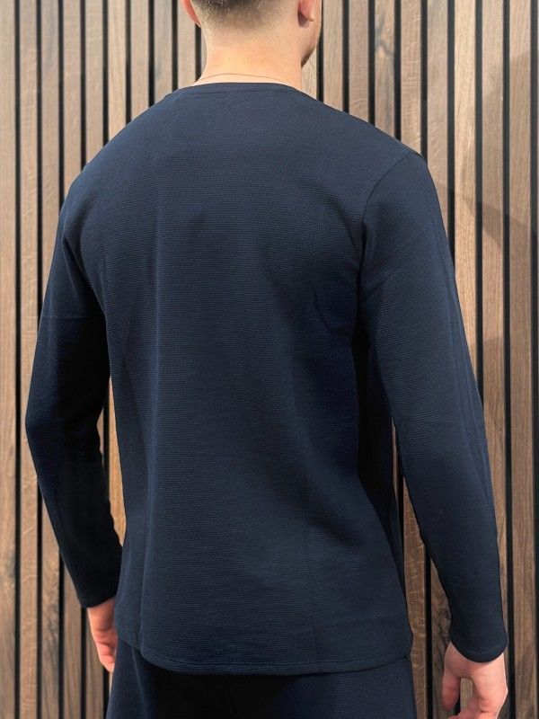 Boss - Waffle LS-Shirt - Blauw