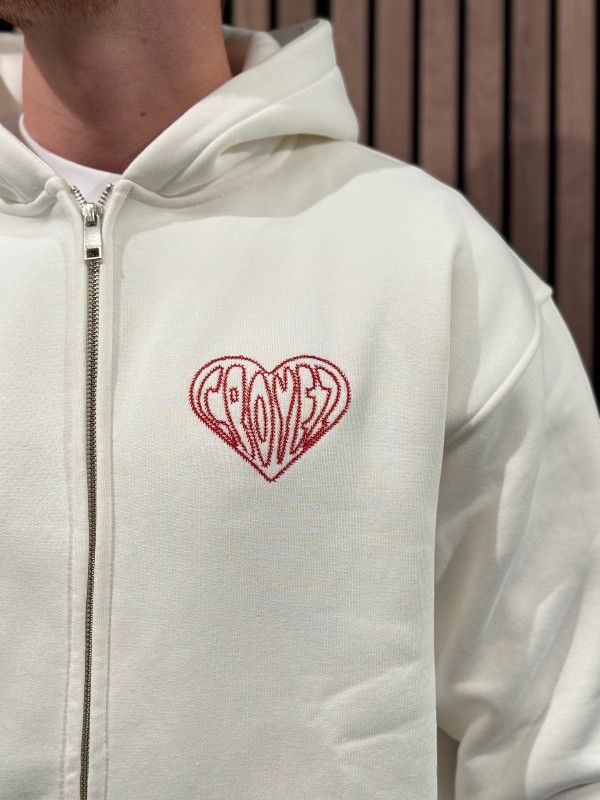 Croyez - Croyez Stiched Heart Zip Hoodie - Wit