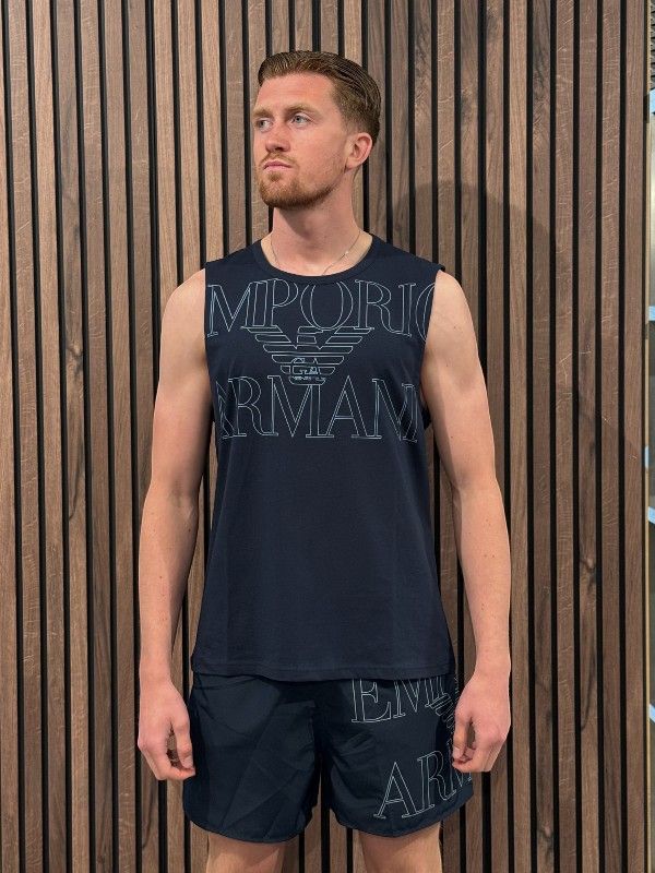 Emporio Armani - Man Jersey T-shirt Beachwear - Blauw