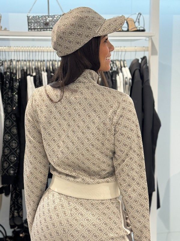 Guess Active - 4G Jacquard Full Zip Sweatshirt - Beige