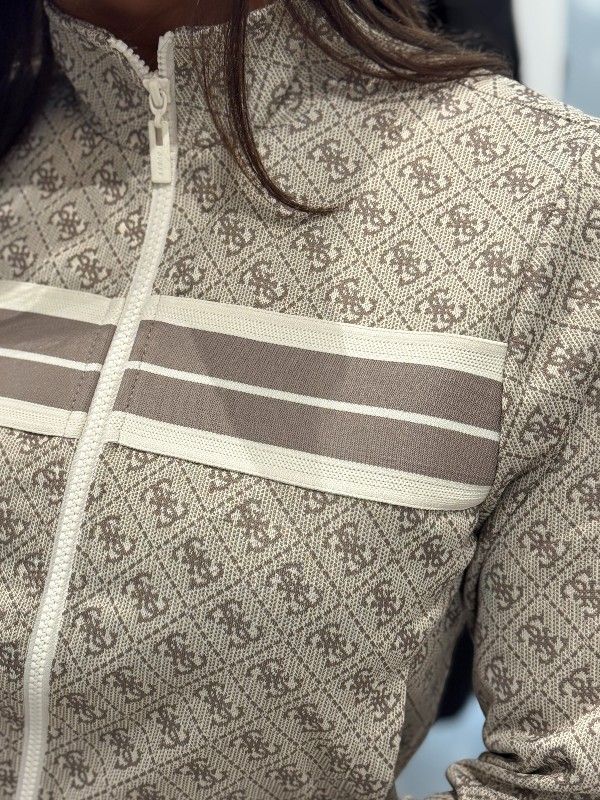 Guess Active - 4G Jacquard Full Zip Sweatshirt - Beige