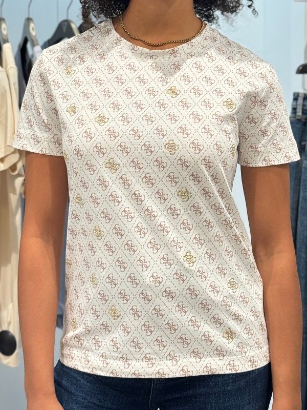 Guess Active - 4G Rhombus Studs Ss T-shirt - Beige