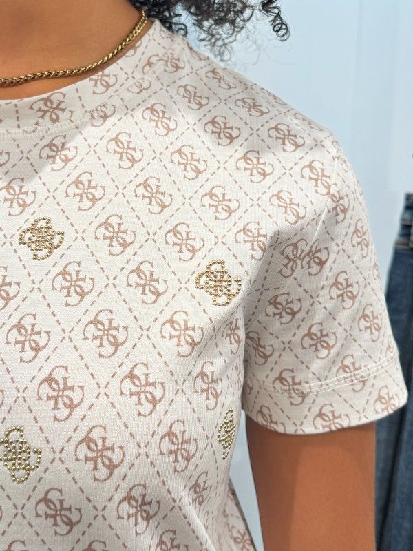 Guess Active - 4G Rhombus Studs Ss T-shirt - Beige