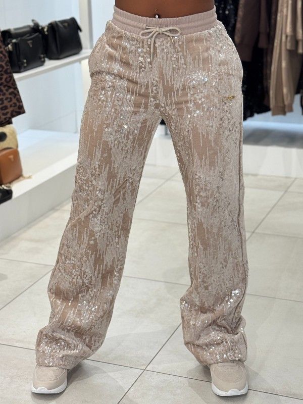 Guess Active - Sequins Wide Leg Pants - Beige