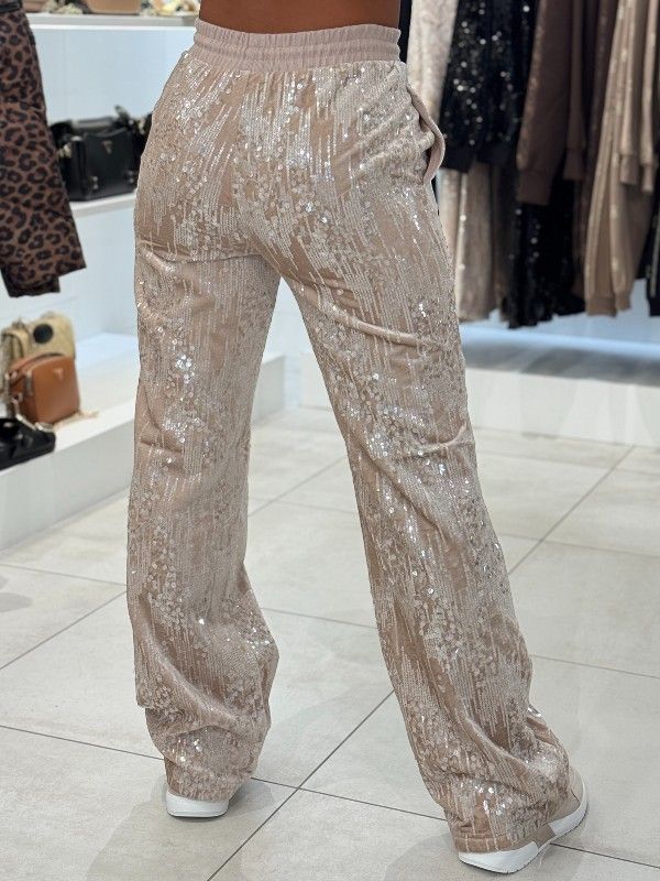 Guess Active - Sequins Wide Leg Pants - Beige