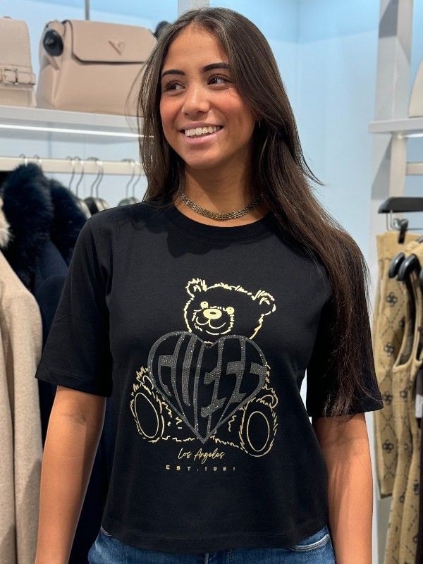 Guess Active - Rhinestone Bear Boxy T-shirt - Zwart