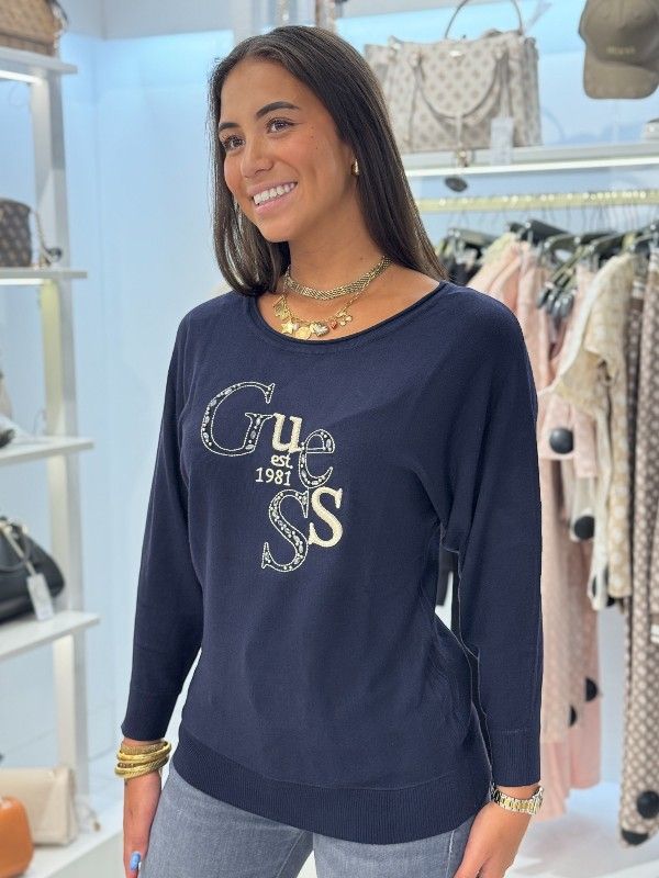 Guess - Bat Sleeve Kassidy Logo Swtr - Blauw