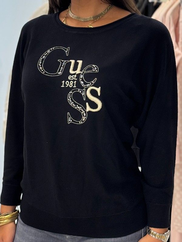 Guess - Bat Sleeve Kassidy Logo Swtr - Zwart