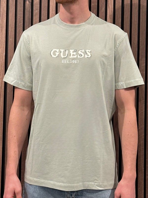 Guess - Cn Ss Guess Logo Contrast Stit - Groen