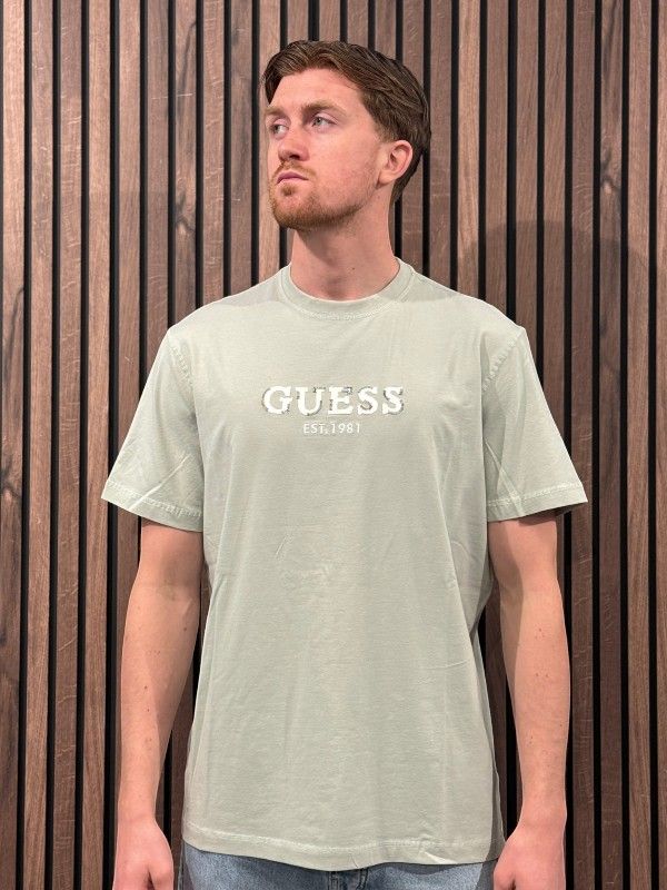Guess - Cn Ss Guess Logo Contrast Stit - Groen