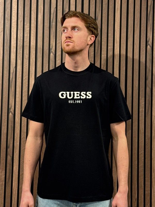 Guess - Cn Ss Guess Logo Contrast Stit - Zwart