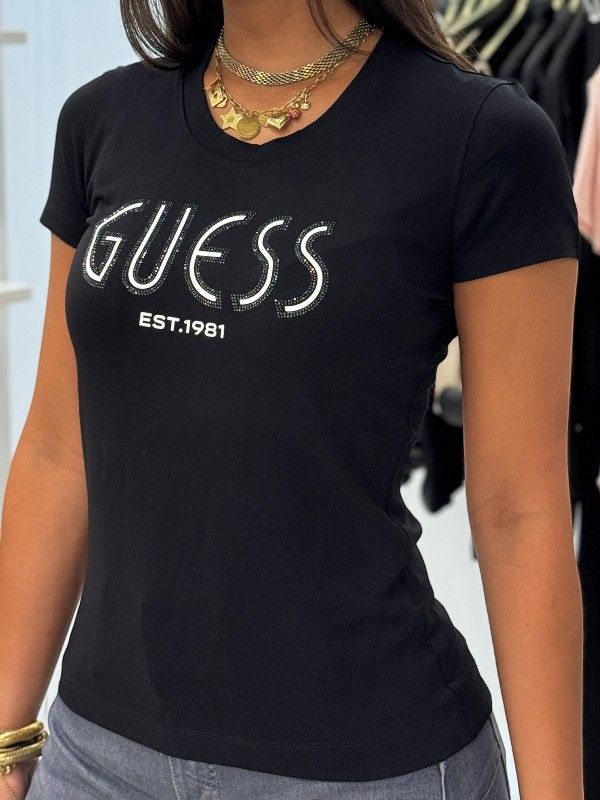 Guess - Cn Ss Guess Logo Tee - Zwart