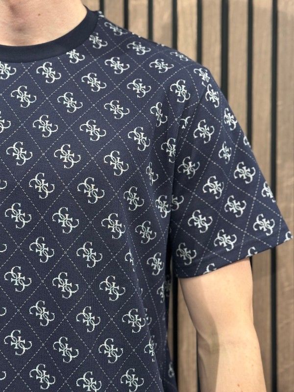 Guess - Cn Ss Jacquard 4G Knit Top - Blauw